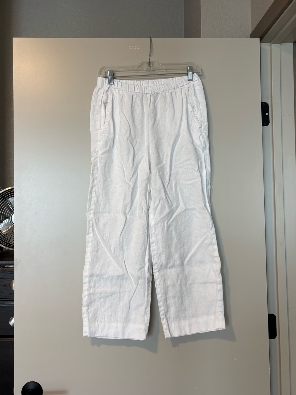 Eileen Fisher 100% Organic Linen White Wide Leg Pants Luxury Minimalistic Chic